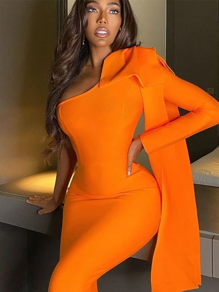 Mona Bow Sleeve Bandage Dress - Orange / XS
