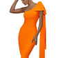Monisha Bow Sleeve Bandage Dress - Orange / XS - Dresses