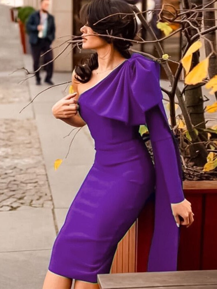 Mona Bow Sleeve Bandage Dress - Purple / XS