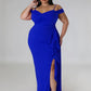 Cassidy Ruffle Slit Dress - Blue / L