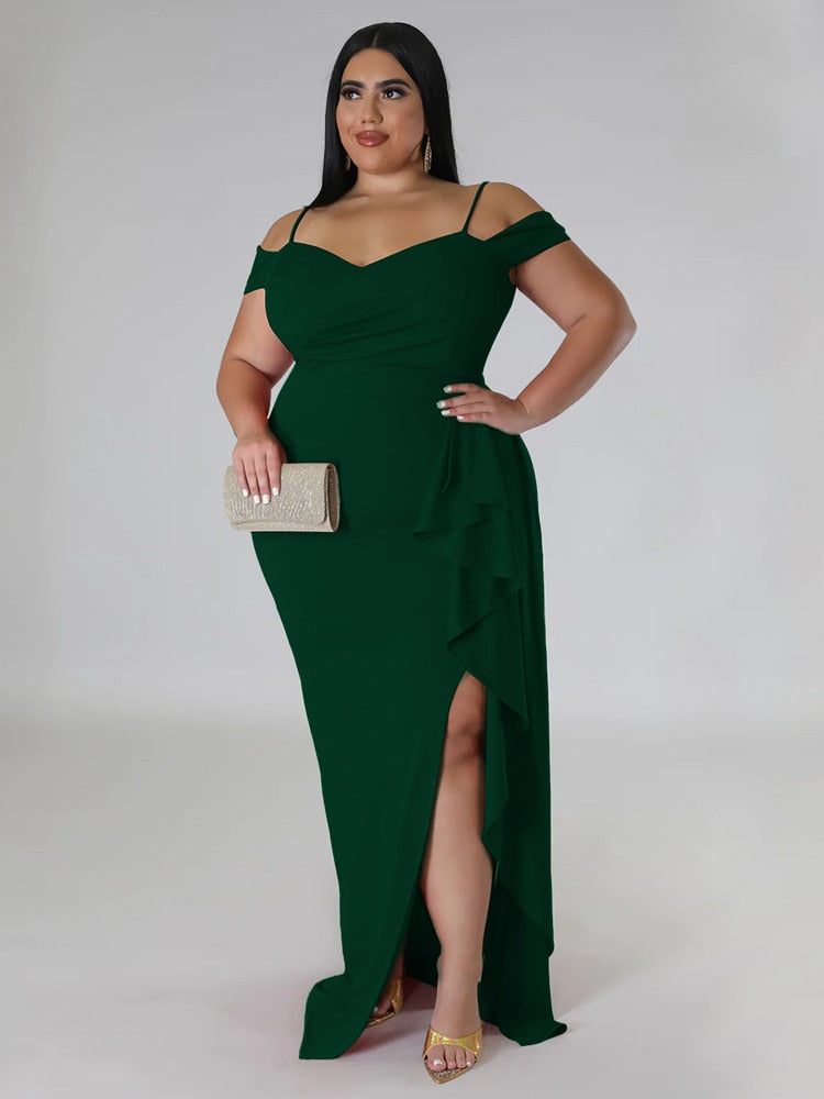 Cassidy Ruffle Slit Dress - Green / L