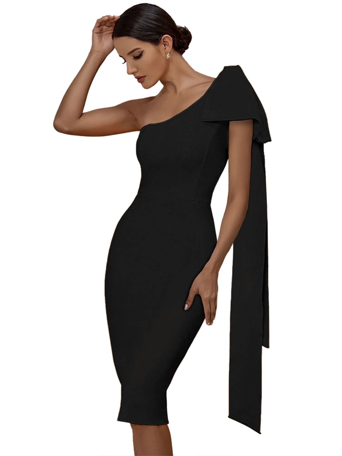 Monisha Bow Sleeve Bandage Dress - Black / XS - Dresses