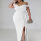 Cassidy Ruffle Slit Dress - White / L