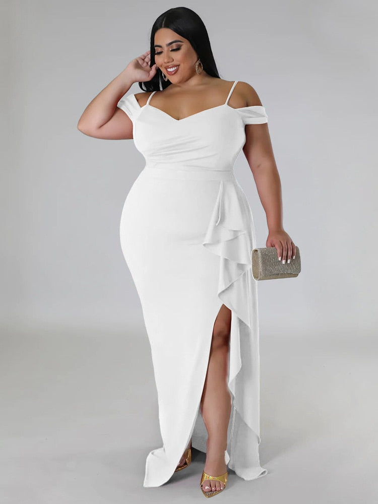 Cassidy Ruffle Slit Dress - White / L