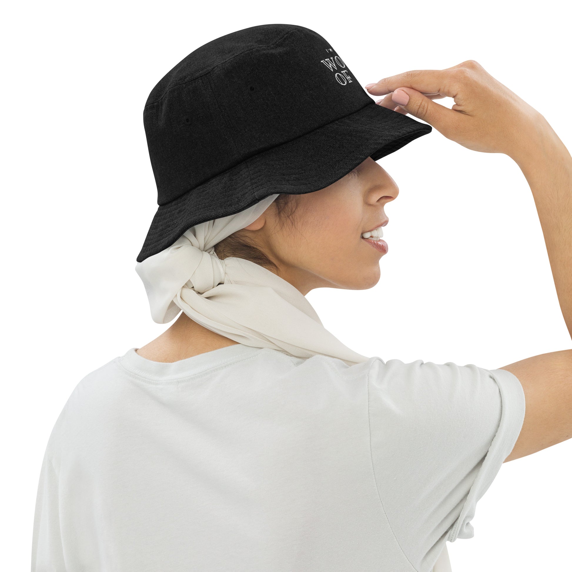 Woman of God Embroidered Denim bucket hat - Hats