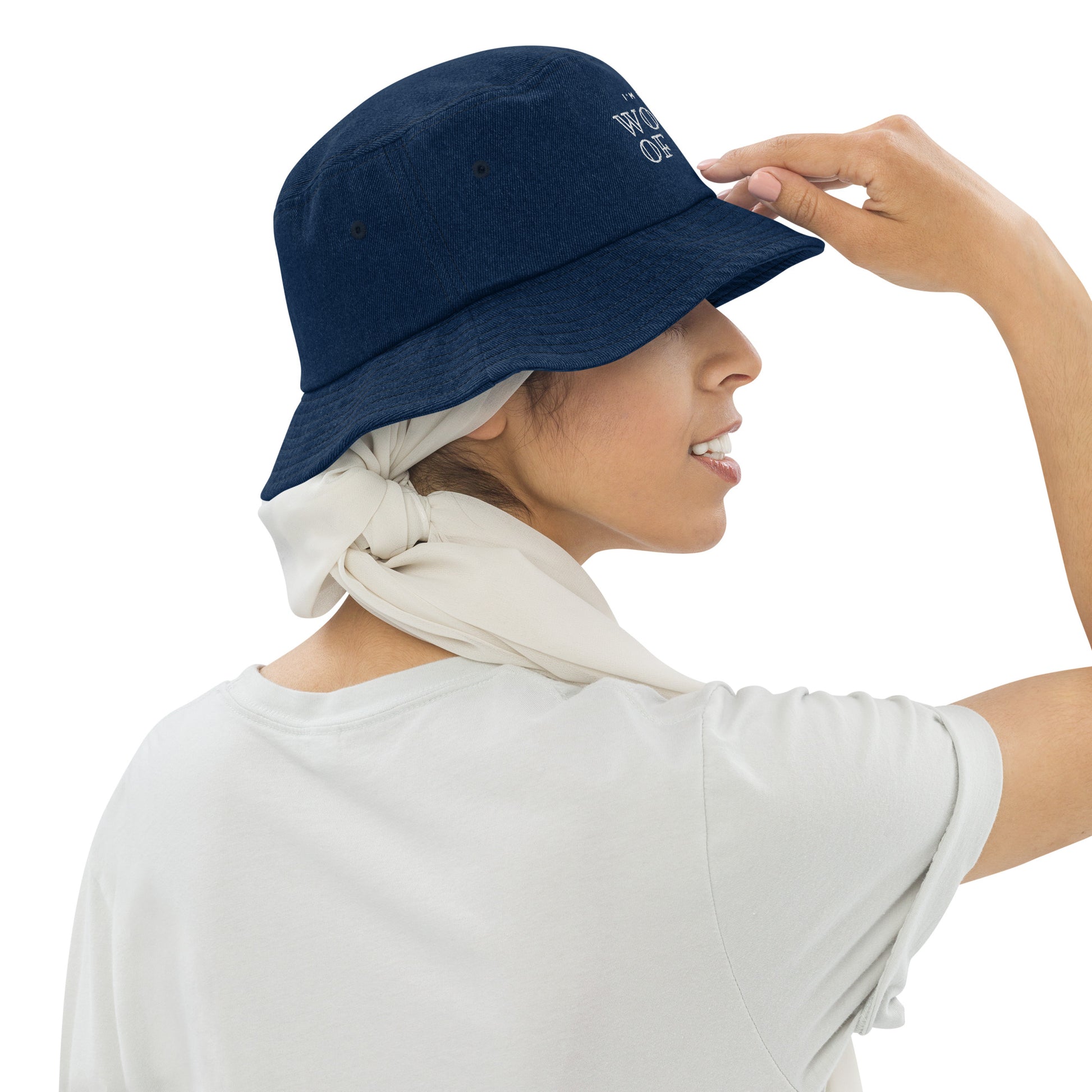 Woman of God Embroidered Denim bucket hat - Hats