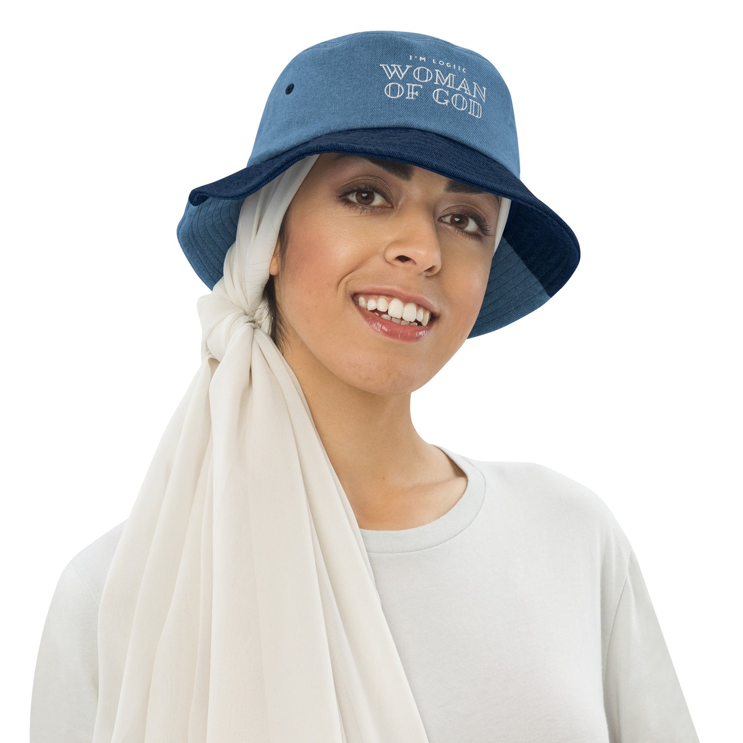 Woman of God Embroidered Denim bucket hat - Classic / Light
