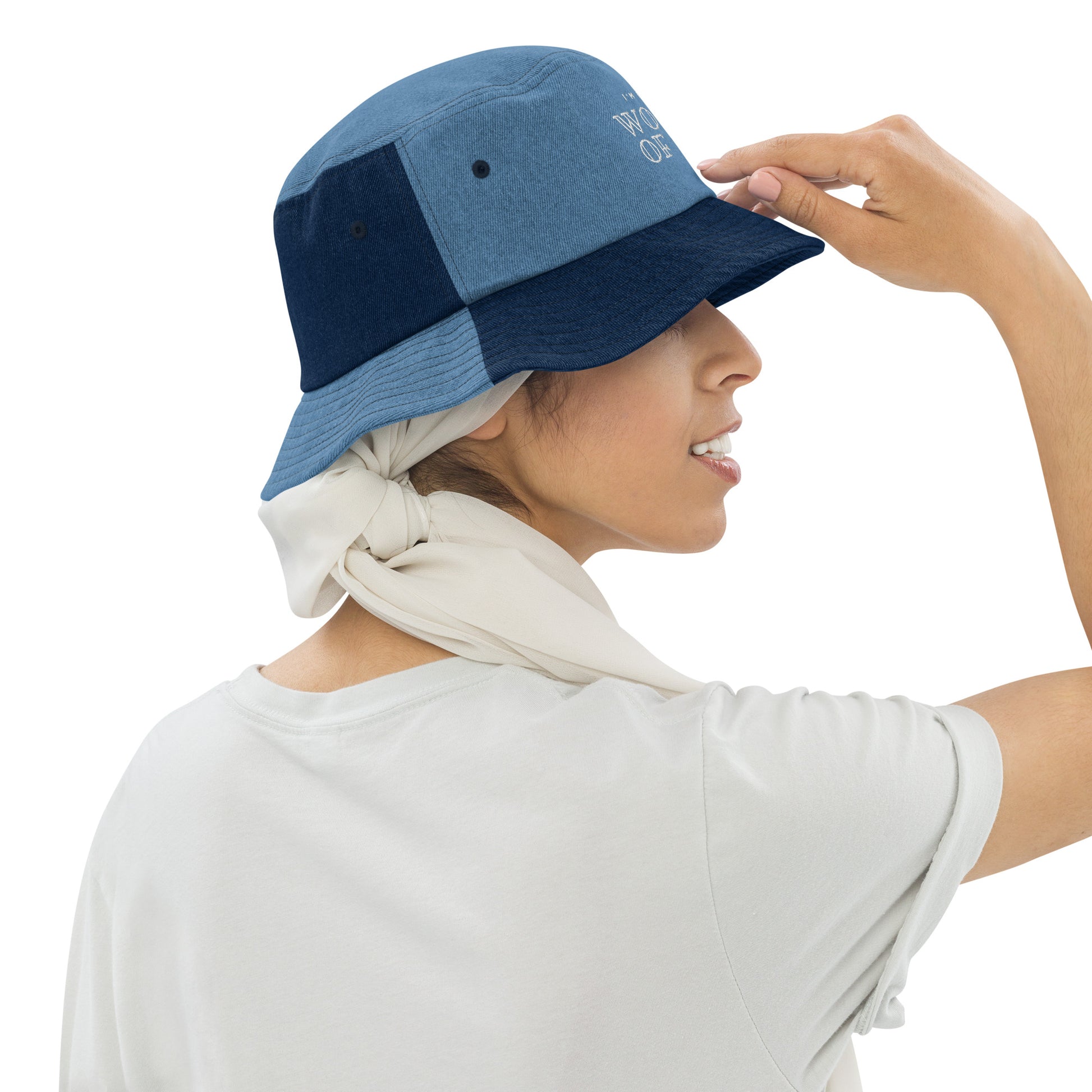 Woman of God Embroidered Denim bucket hat - Hats