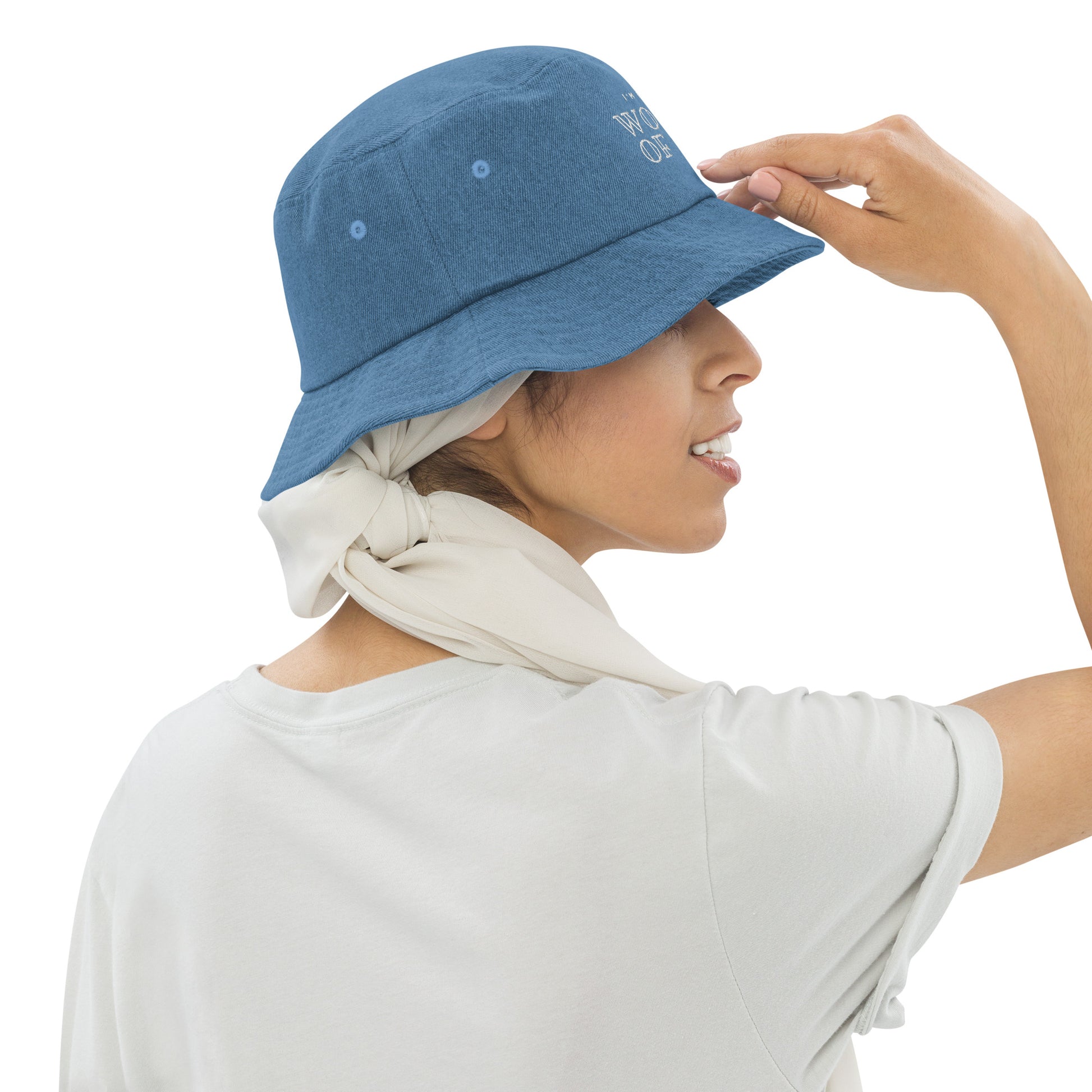 Woman of God Embroidered Denim bucket hat - Hats