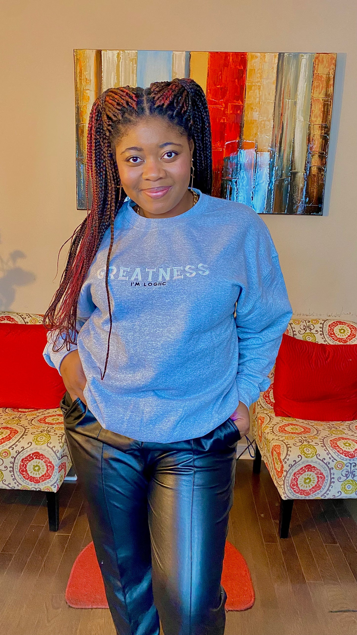 Greatness Embroidered Crew Neck - S / GREY - Shirts & Tops
