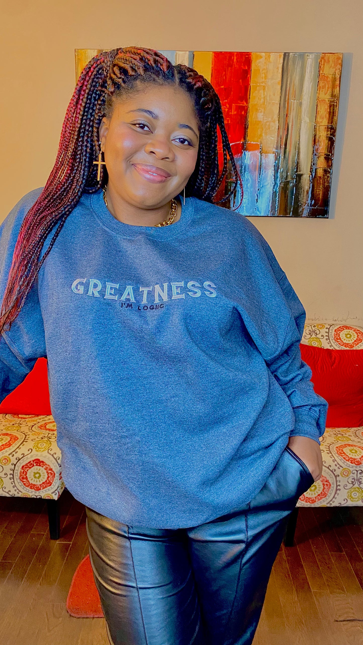 Greatness Embroidered Crew Neck - Shirts & Tops