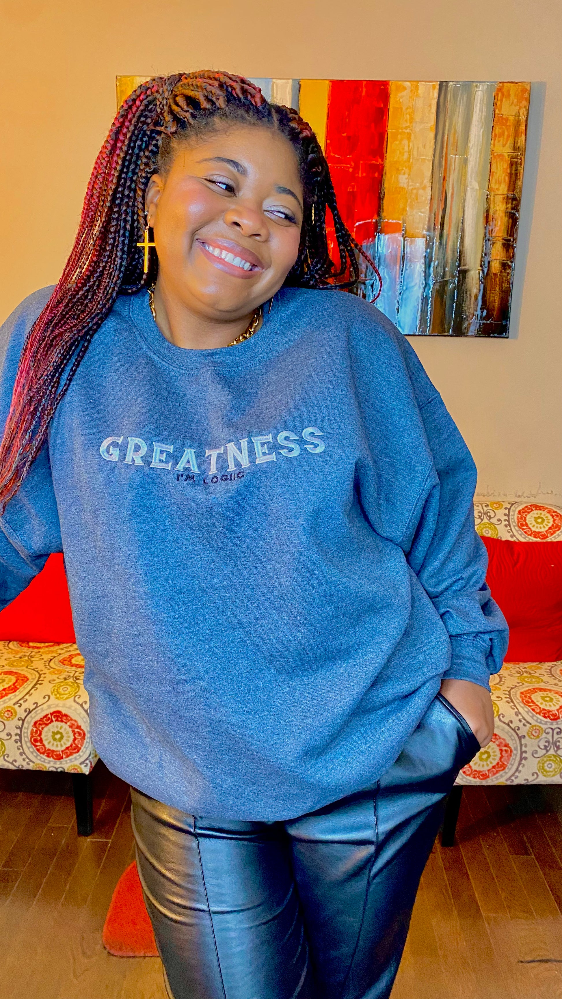 Greatness Embroidered Crew Neck - S / DARK GREY - Shirts &