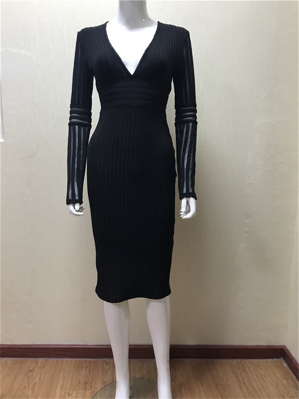 V-neck Mesh Rayon Bandage Dress - dresses