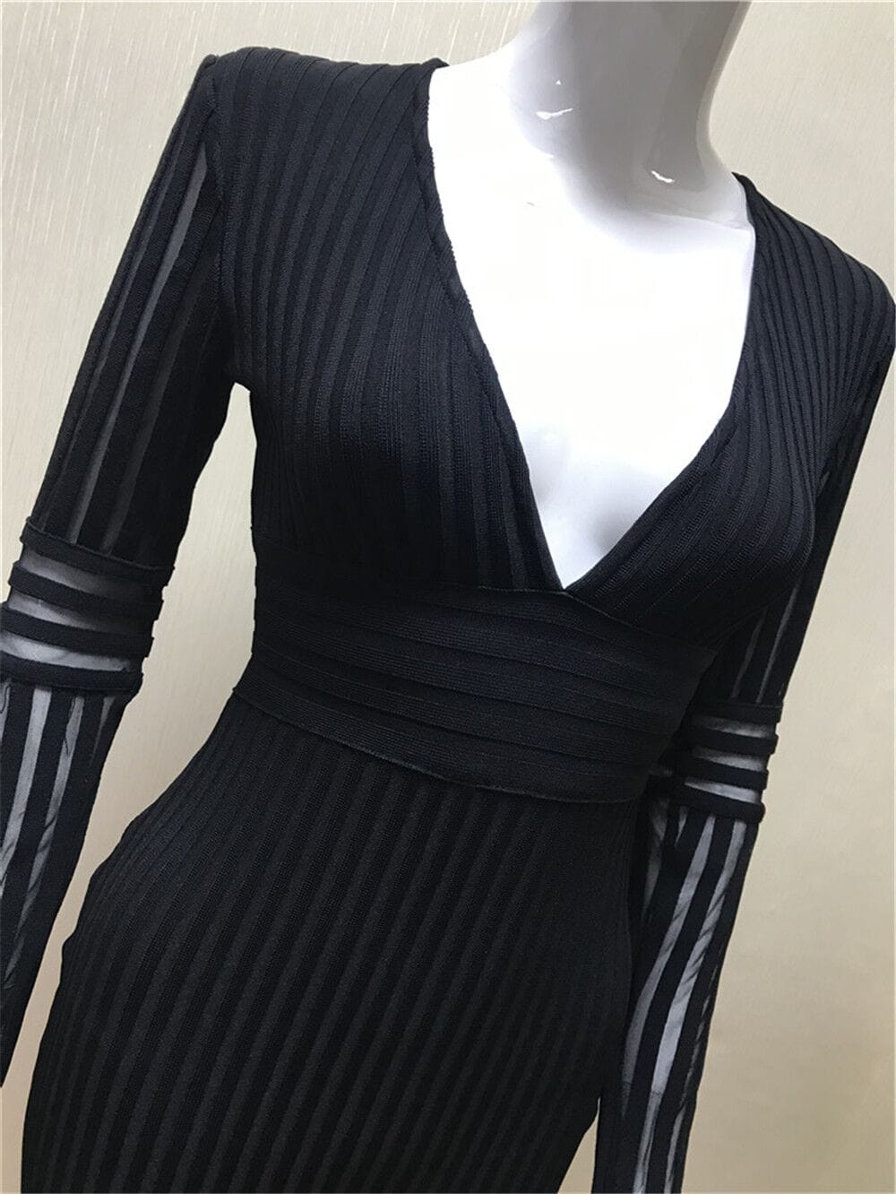 V-neck Mesh Rayon Bandage Dress - dresses
