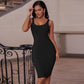 Basic Square Neck Bandage Dress - Black / XS - dresses