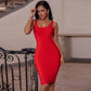 Basic Square Neck Bandage Dress - Red / L - dresses