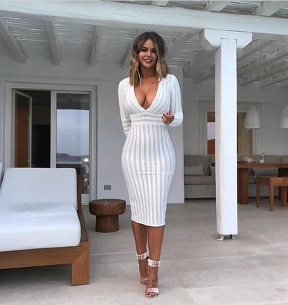 V-neck Mesh Rayon Bandage Dress - White / XS - dresses