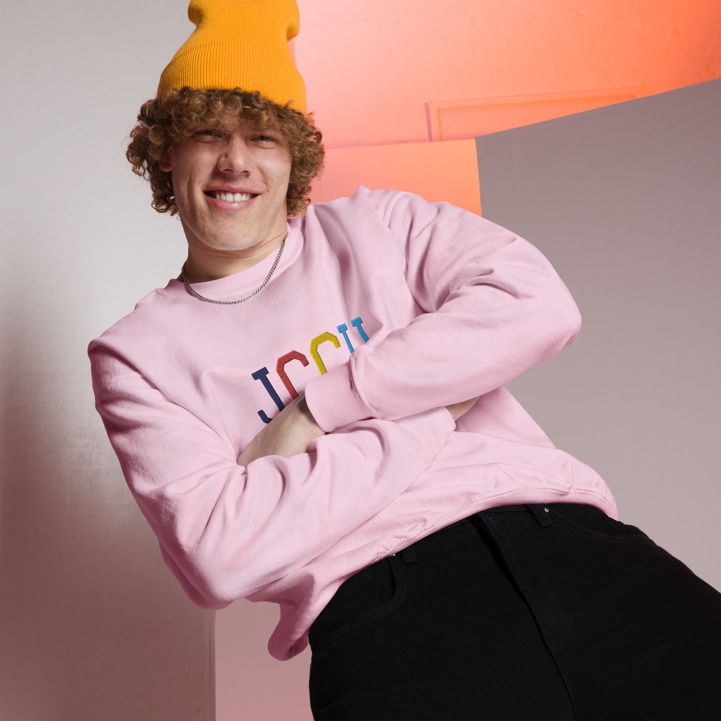 JCCU Embroidered Unisex Sweatshirt - Light Pink / S - Shirts