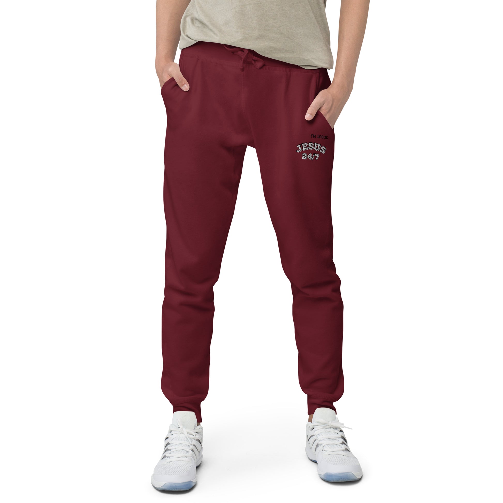 Jesus 24/7 Unisex fleece sweatpants - Maroon / XS - Pants