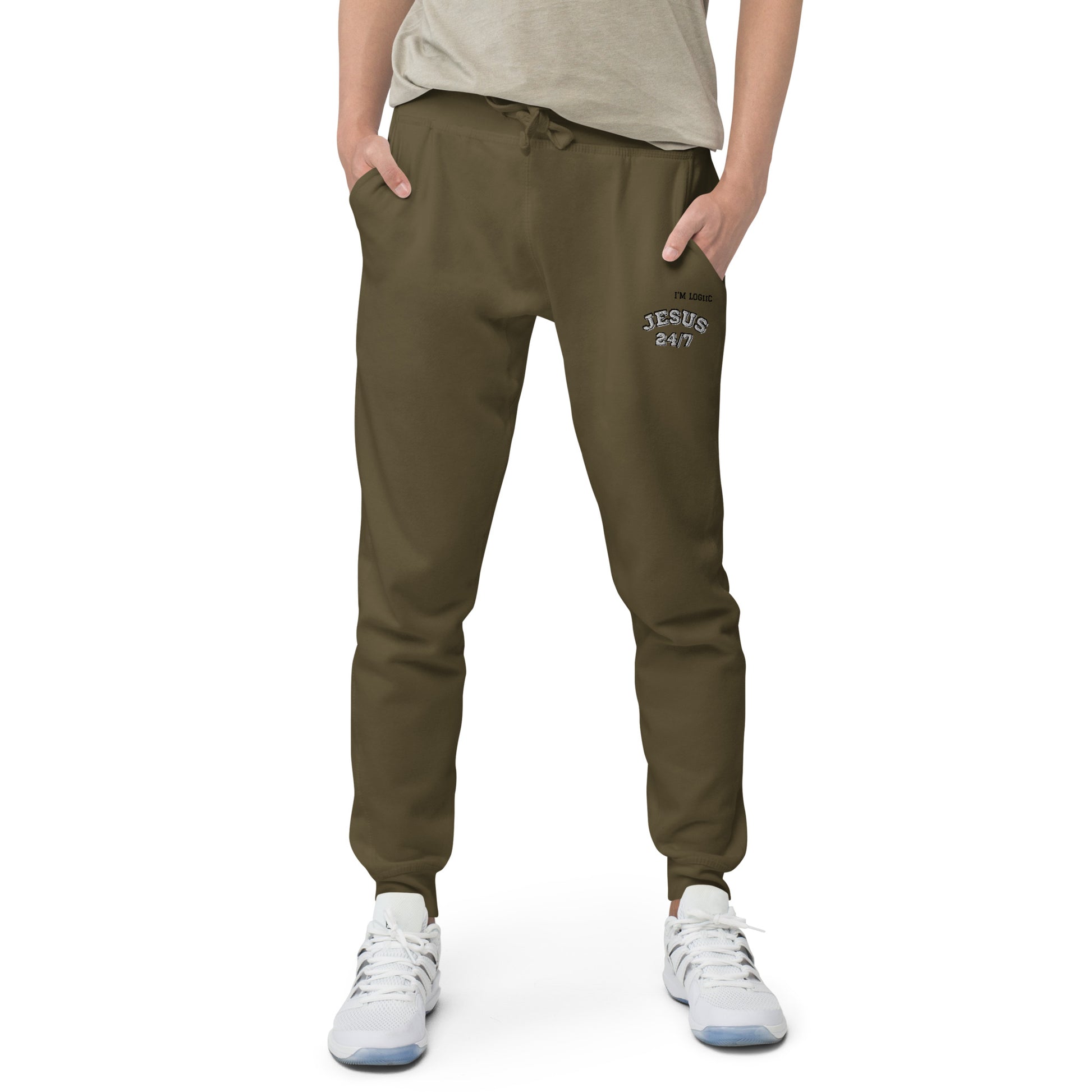 Jesus 24/7 Unisex fleece sweatpants - Military Green / XS -