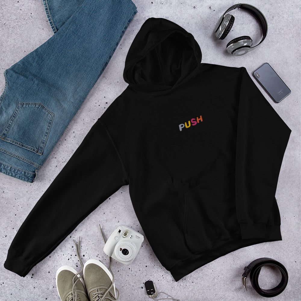 PUSH Embroidered Hoodie - Shirts & Tops