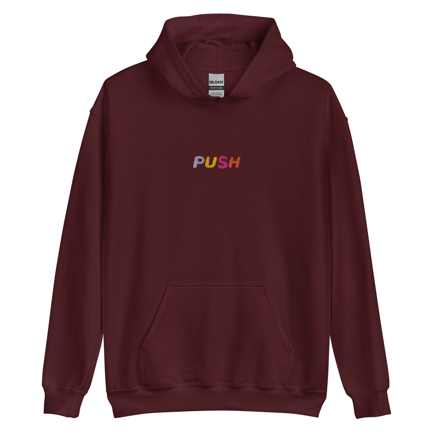 PUSH Embroidered Hoodie - dark red / S - Shirts & Tops