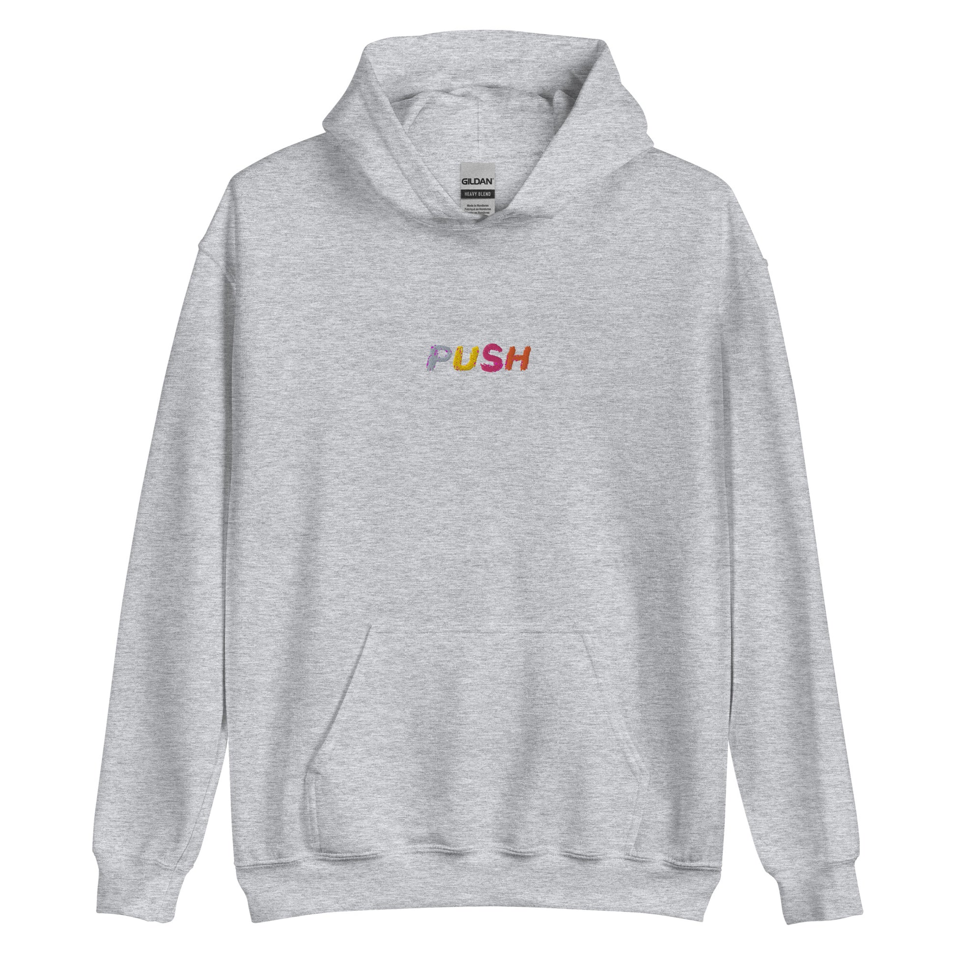 PUSH Embroidered Hoodie - grey / S - Shirts & Tops
