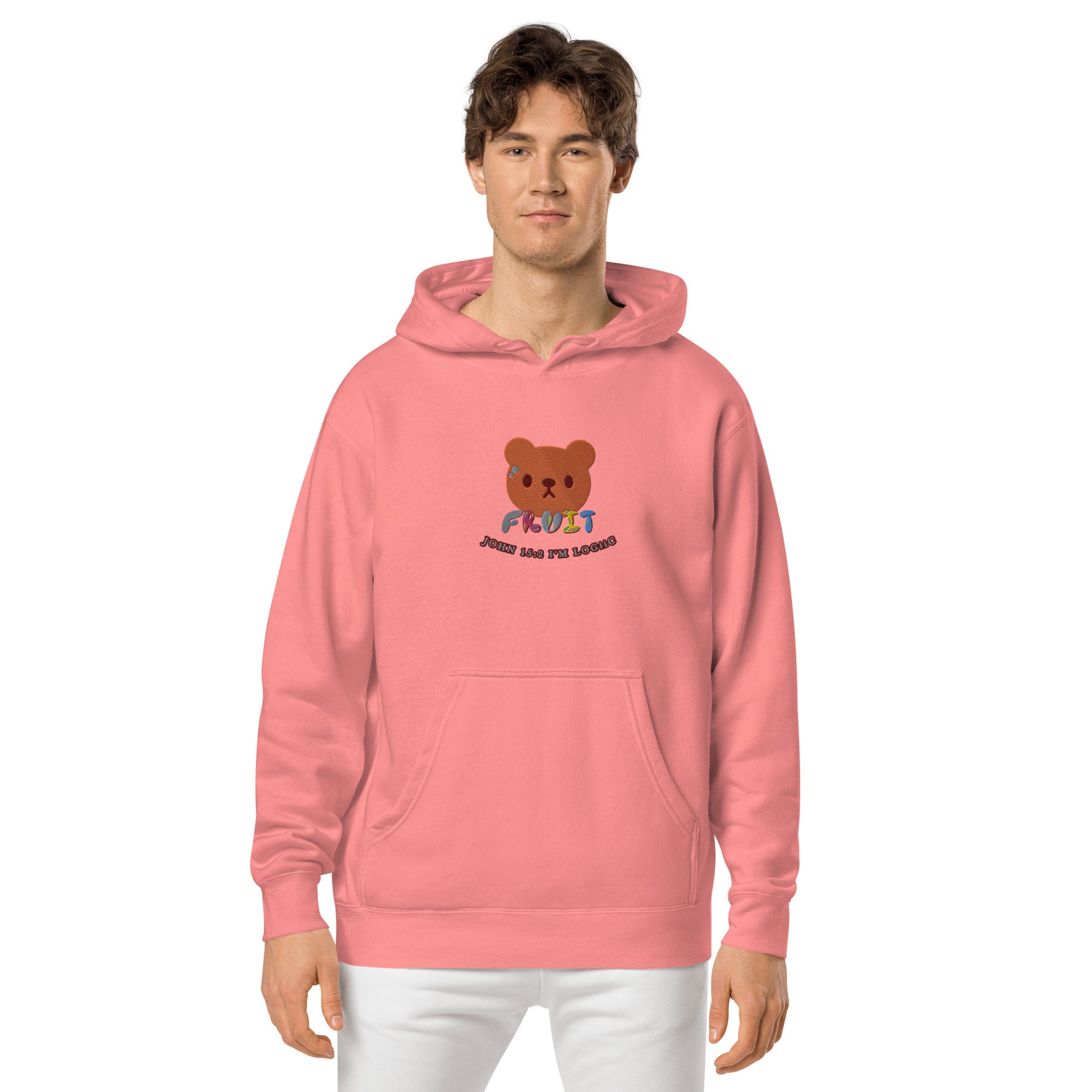 Bear Fruit Unisex pigment-dyed hoodie - Pigment Pink / S