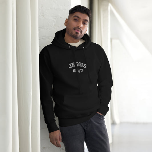 Jesus 24/7 Embroidery Unisex Hoodie - Black / S - Shirts &