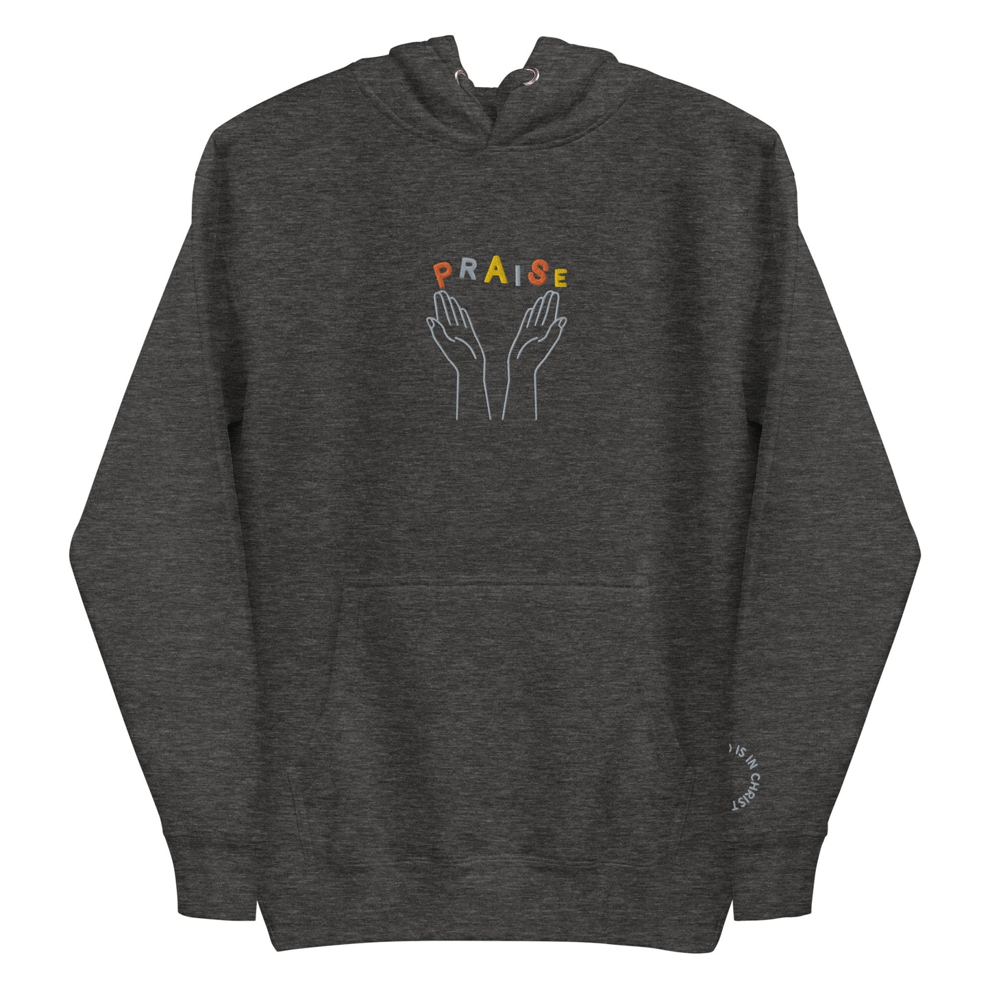 Praise Hands Embroidered Hoodie (centre) - S / DARK GREY -