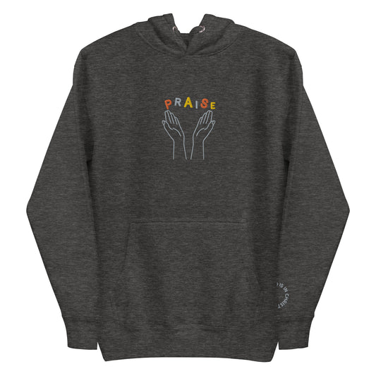 Praise Hands Embroidered Hoodie (centre) - S / DARK GREY -