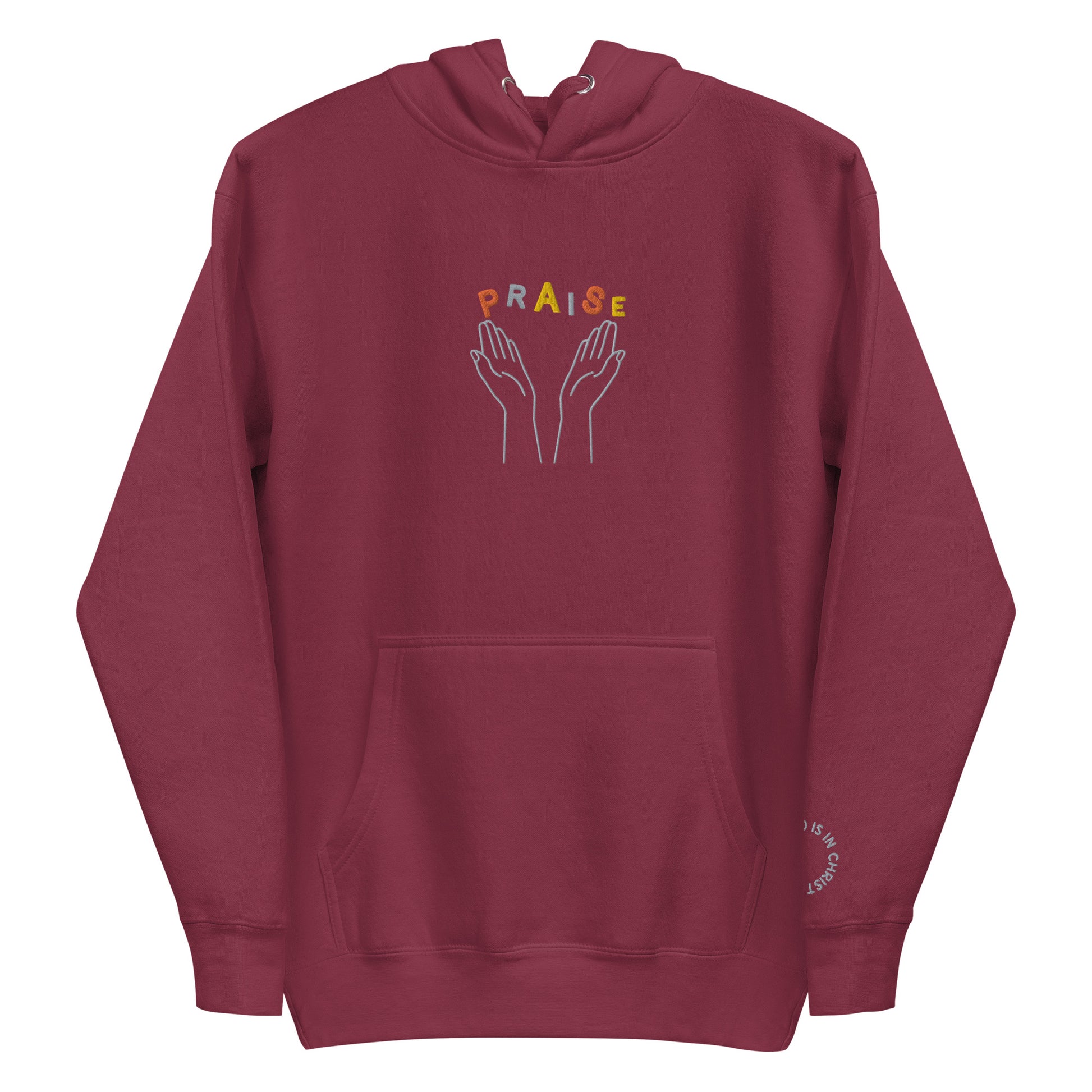 Praise Hands Embroidered Hoodie (centre) - S / BURGUNDY -