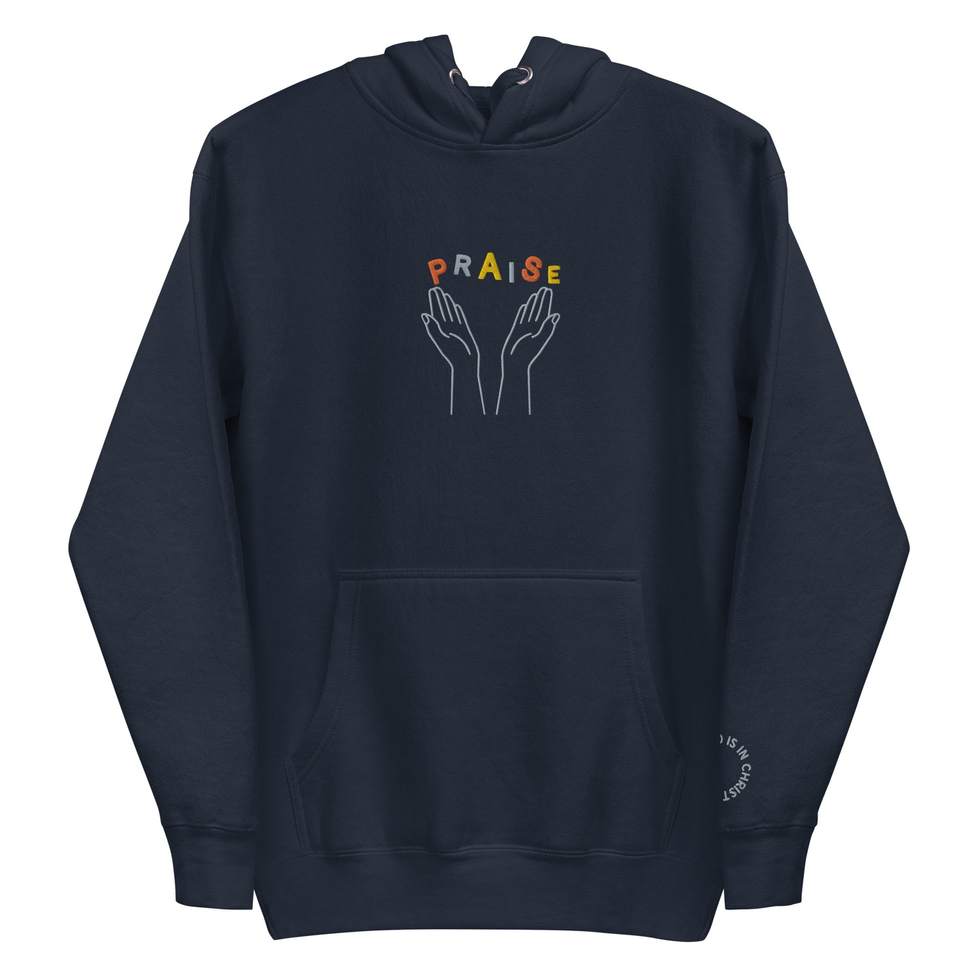 Praise Hands Embroidered Hoodie (centre) - S / NAVY - Shirts