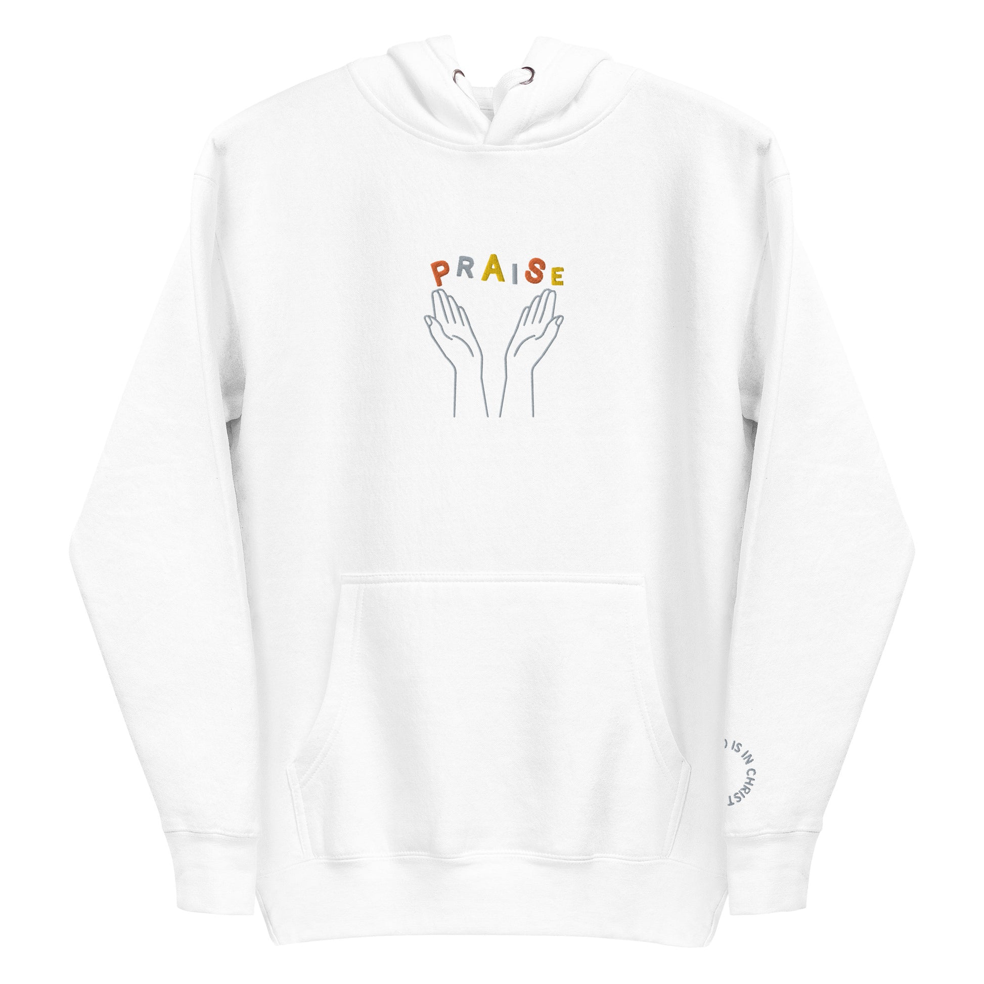 Praise Hands Embroidered Hoodie (centre) - S / WHITE -