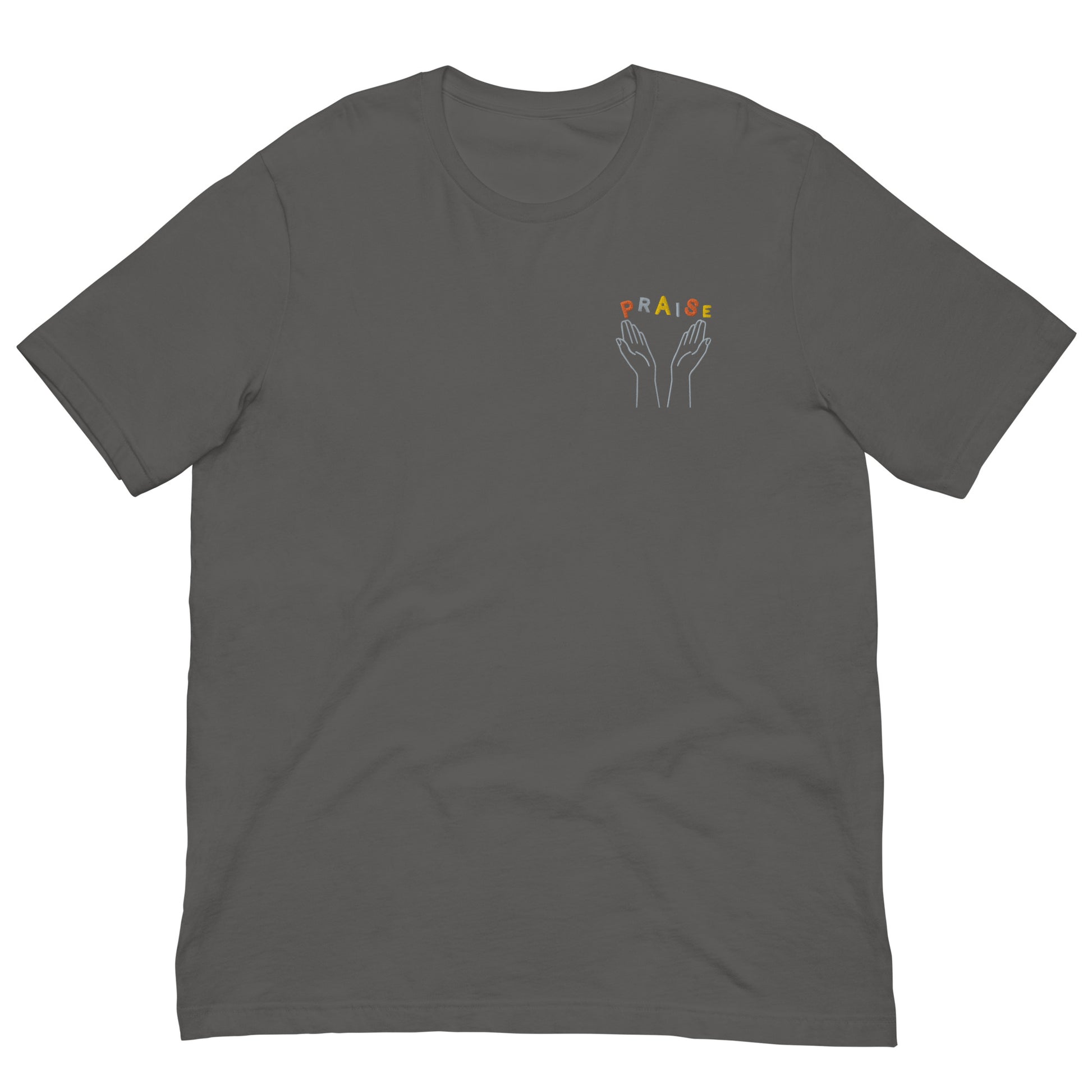 Praise Hands Embroidered T-shirt (left) - S / CHARCOAL -