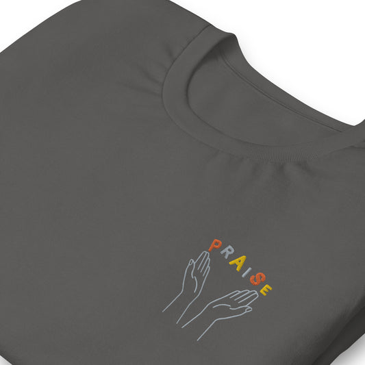 Praise Hands Embroidered T-shirt (left) - Shirts & Tops