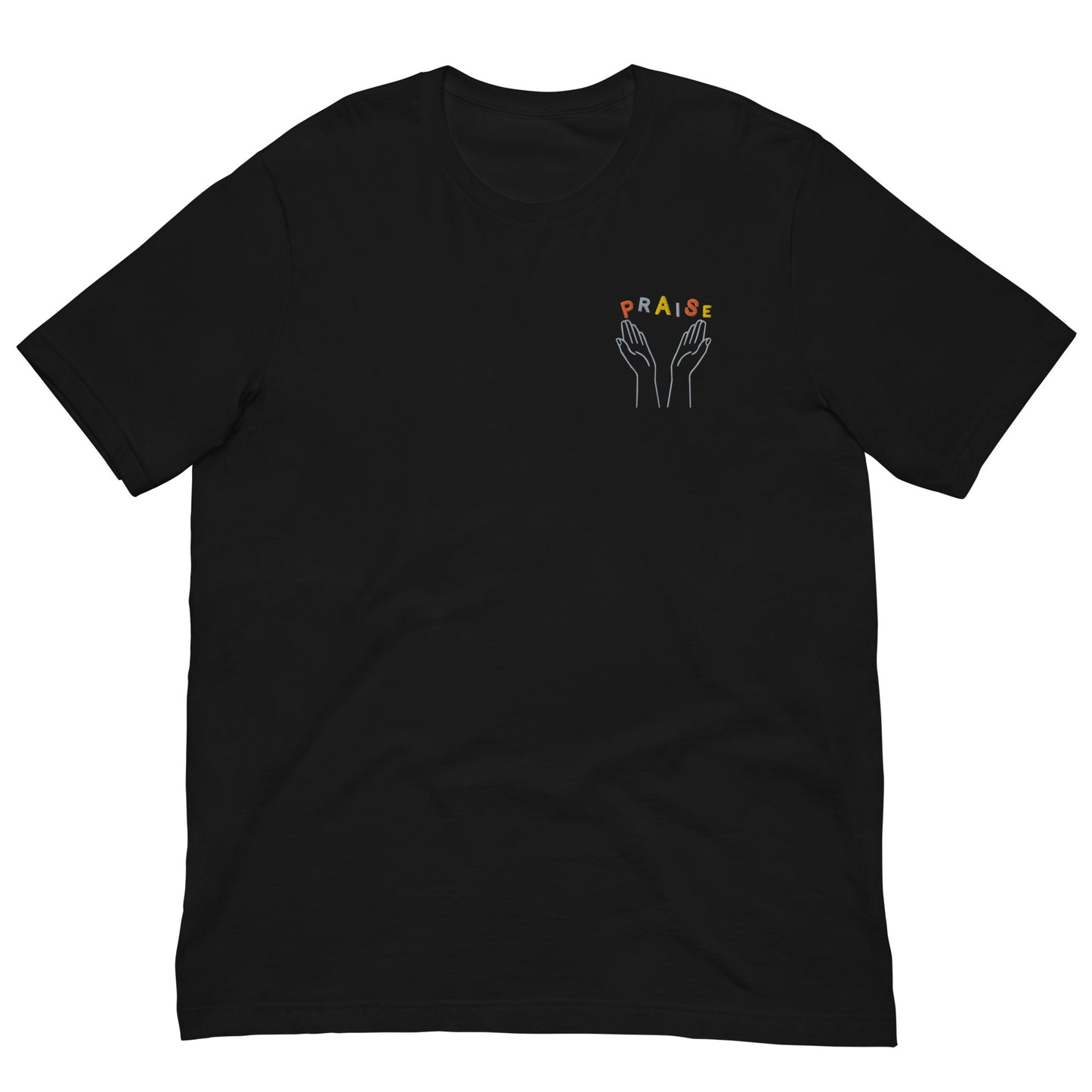 Praise Hands Embroidered T-shirt (left) - S / BLACK - Shirts