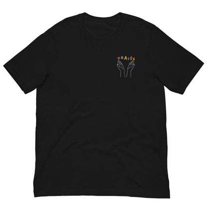 Praise Hands Embroidered T-shirt (left) - S / BLACK - Shirts