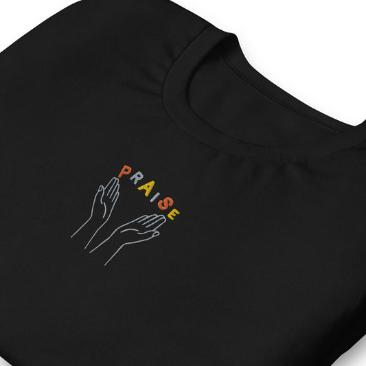 Praise Hands Embroidered T-shirt (center) - Shirts & Tops