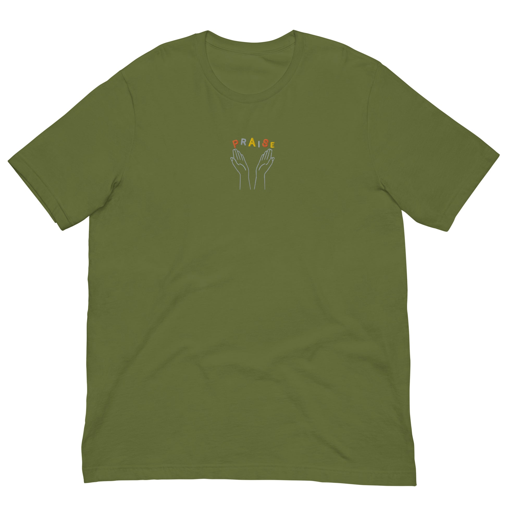 Praise Hands Embroidered T-shirt (center) - S / GREEN -