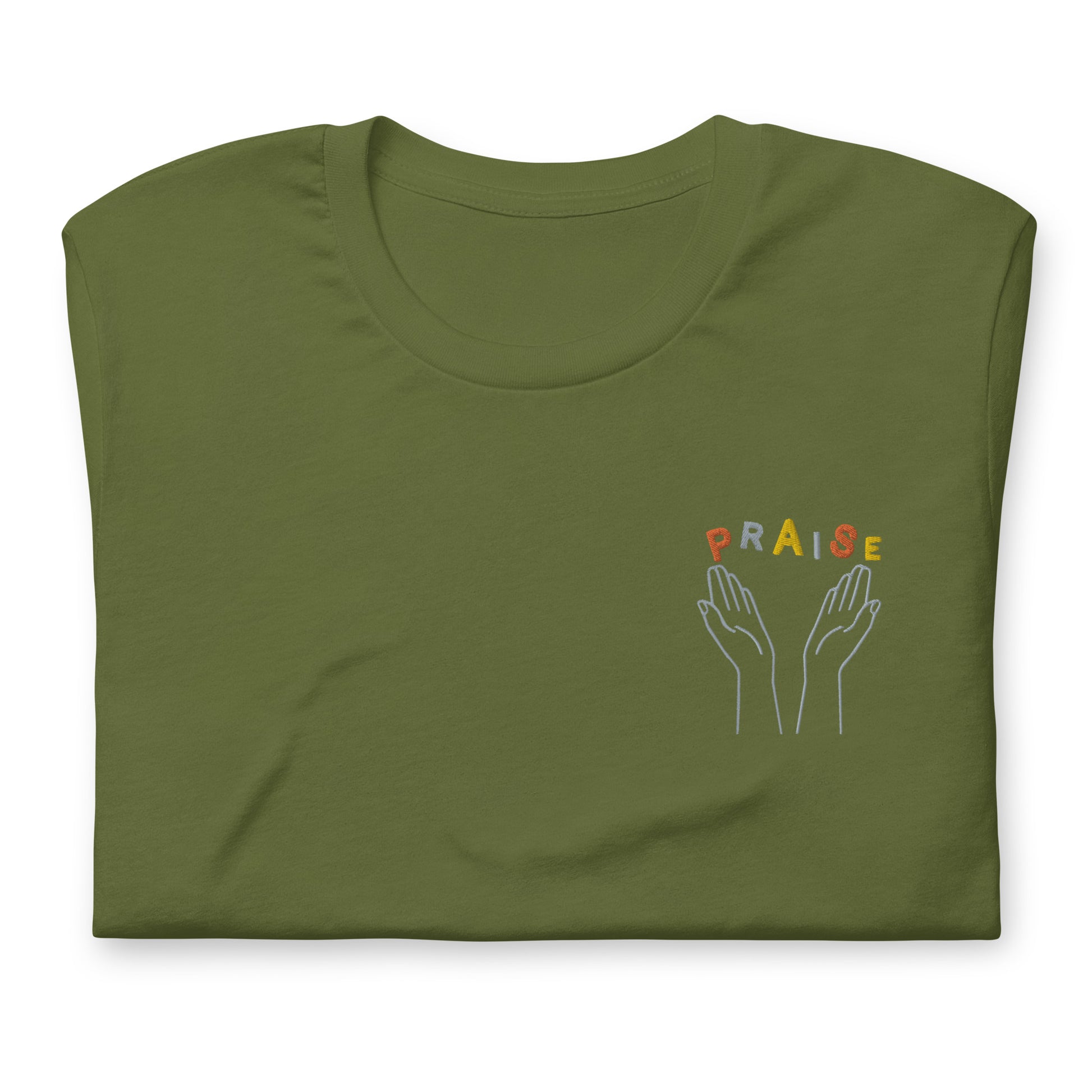 Praise Hands Embroidered T-shirt (left) - Shirts & Tops