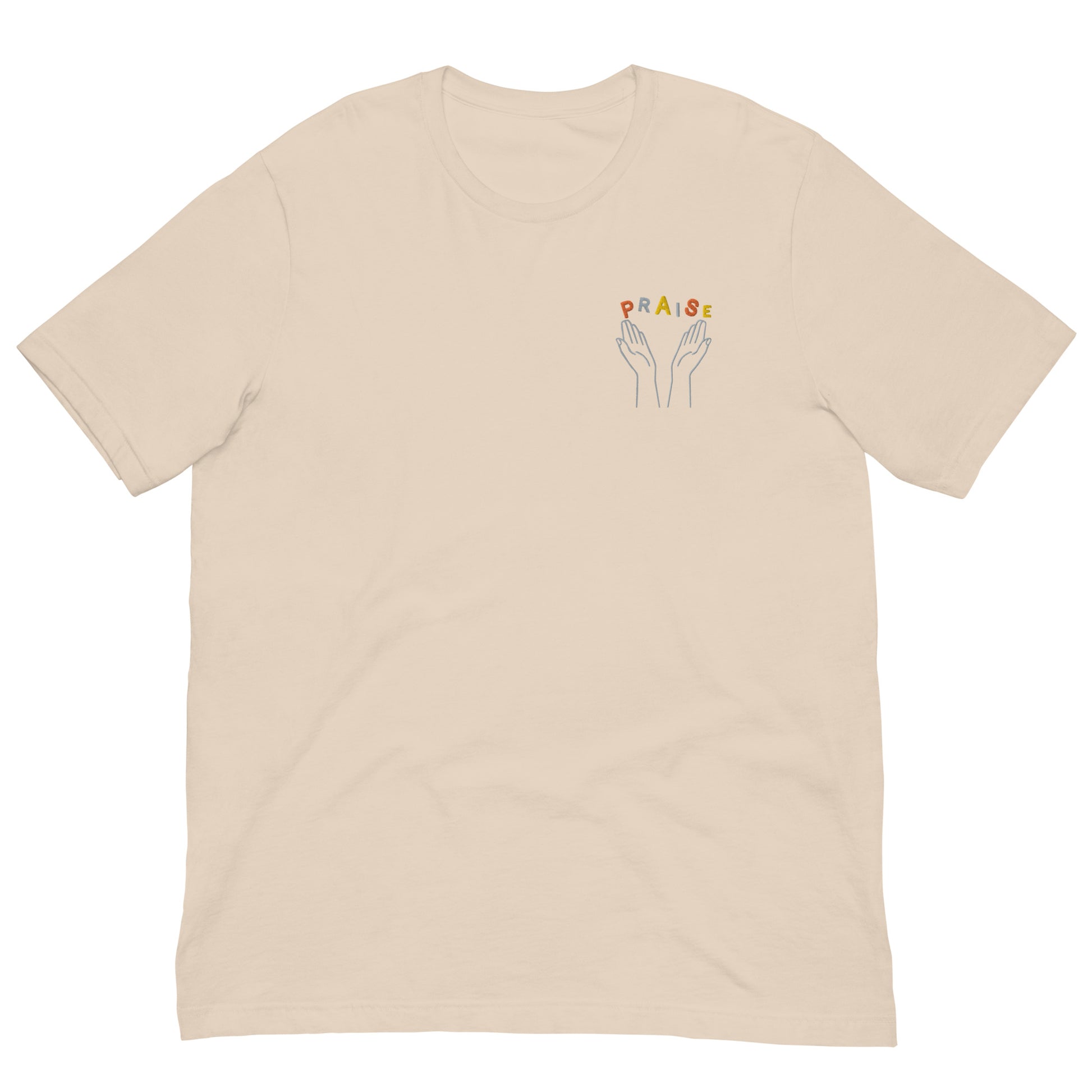 Praise Hands Embroidered T-shirt (left) - S / CREAM - Shirts