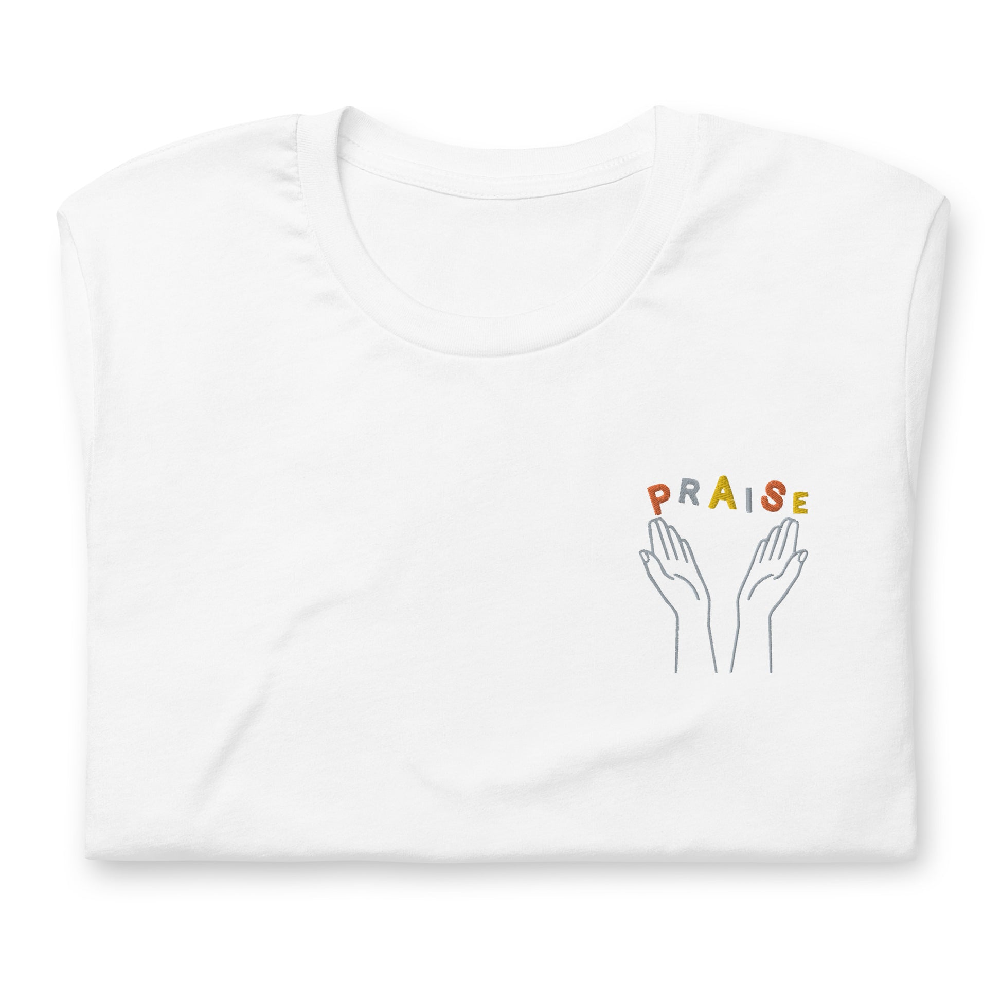 Praise Hands Embroidered T-shirt (left) - Shirts & Tops