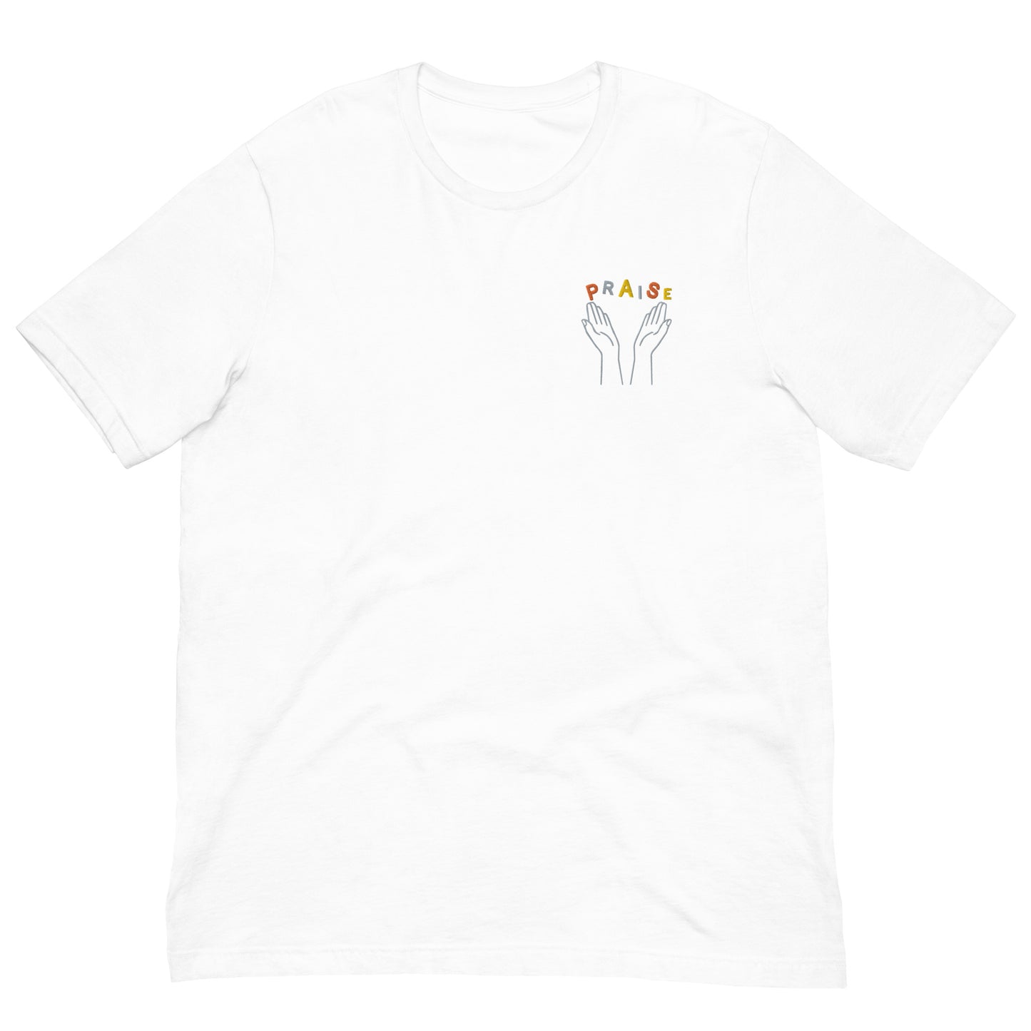 Praise Hands Embroidered T-shirt (left) - S / WHITE - Shirts