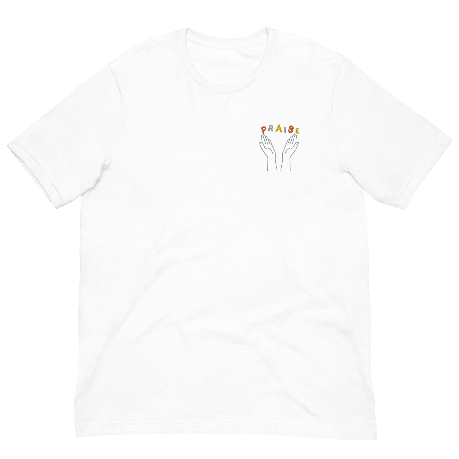 Praise Hands Embroidered T-shirt (left) - S / WHITE - Shirts