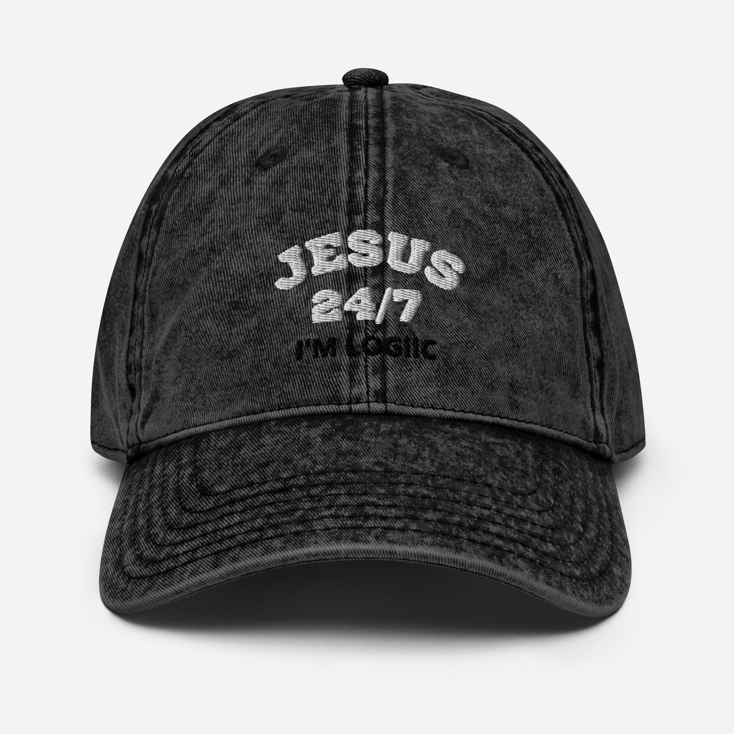 Jesus 24/7 Embroidery Vintage Cotton Twill Cap - Black -