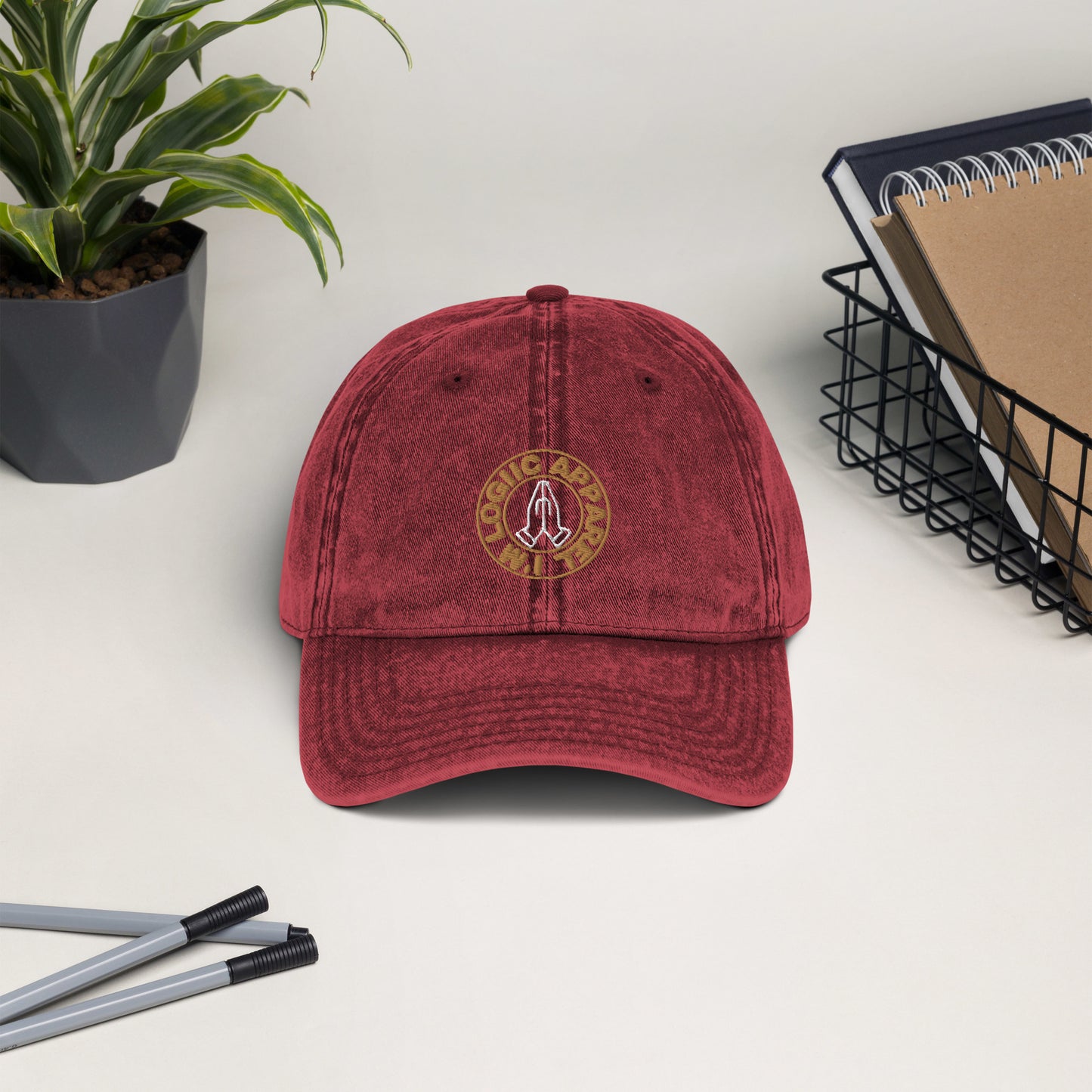 I’M LOGiiC Embroidery Vintage Cotton Twill Cap - Maroon -