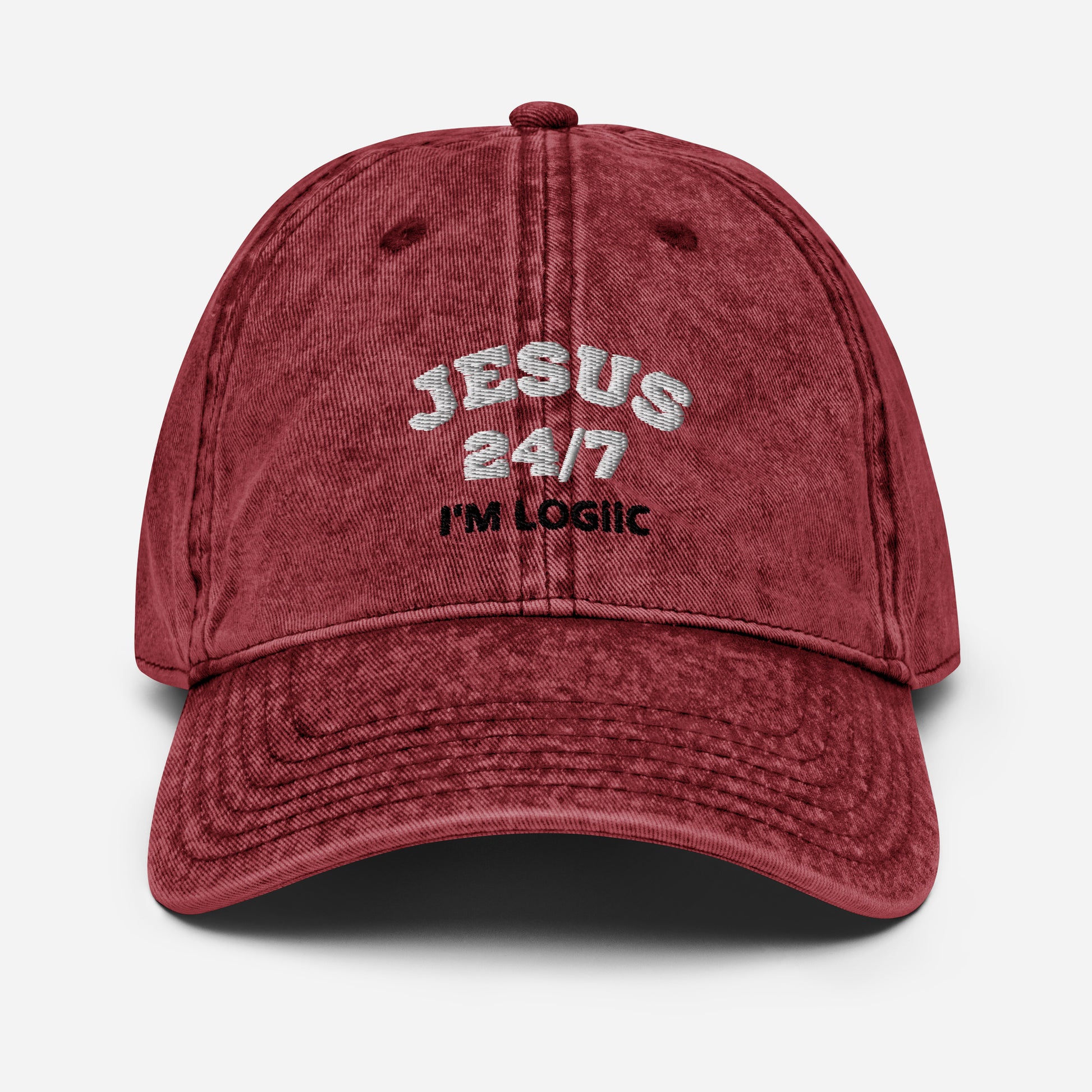 Jesus 24/7 Embroidery Vintage Cotton Twill Cap - Maroon -