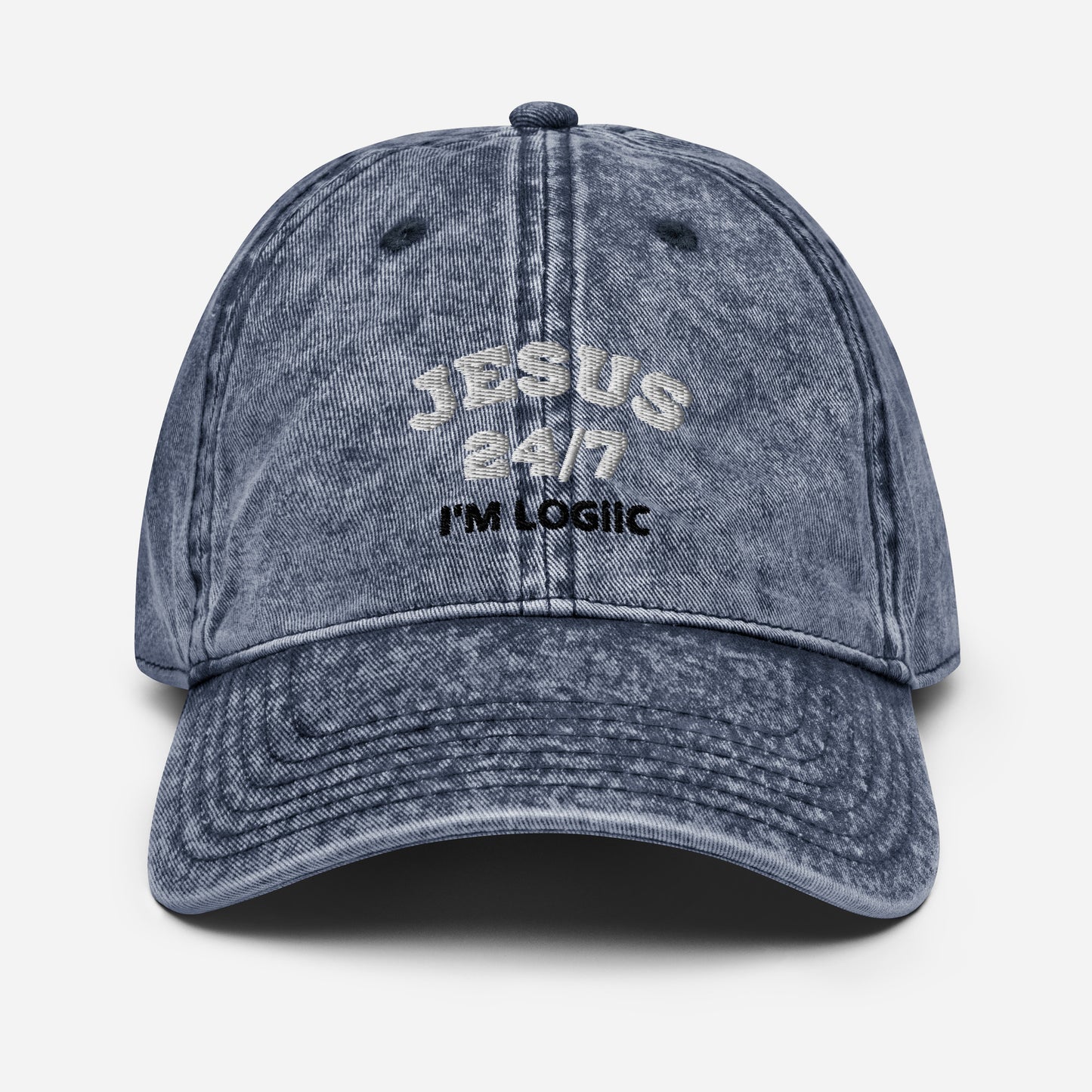 Jesus 24/7 Embroidery Vintage Cotton Twill Cap - Navy - Hats