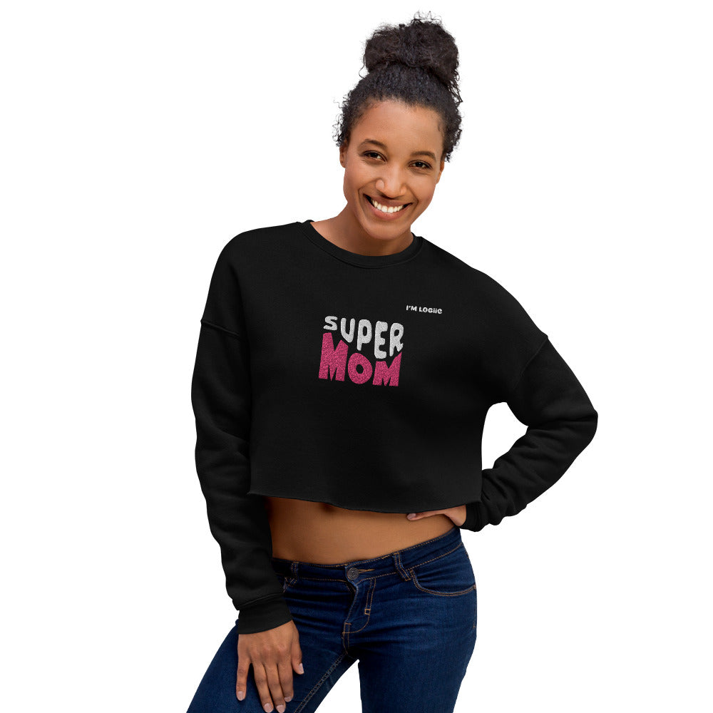 Super MOM Crop Sweatshirt - Black / S - Shirts & Tops